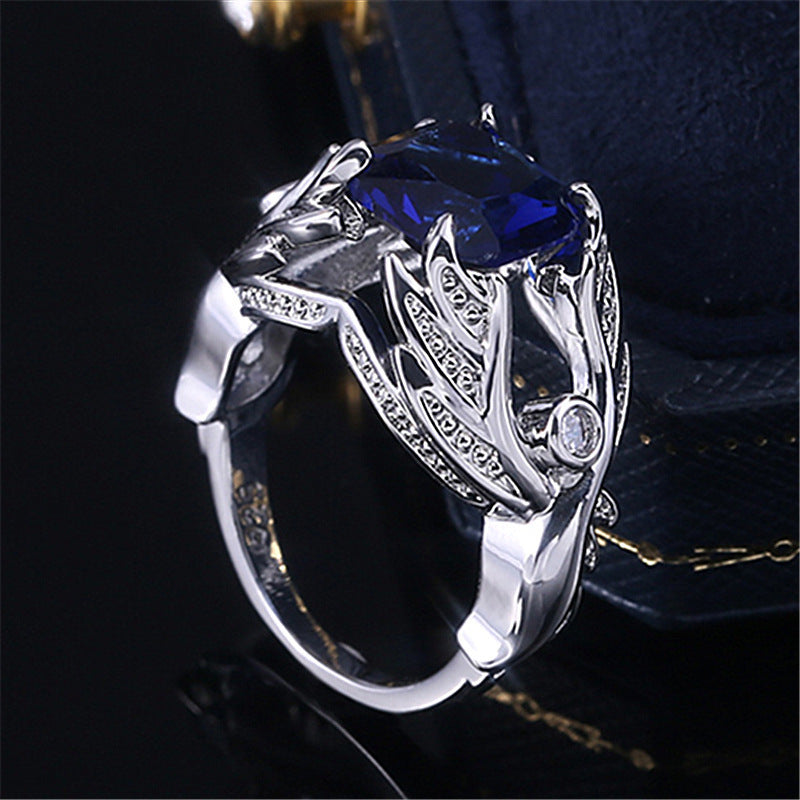 Unisex Ring Wings Design Sapphire Zircon Inlaid White Gold Plated Geometric Fashion Jewelry Gift Elegant Style