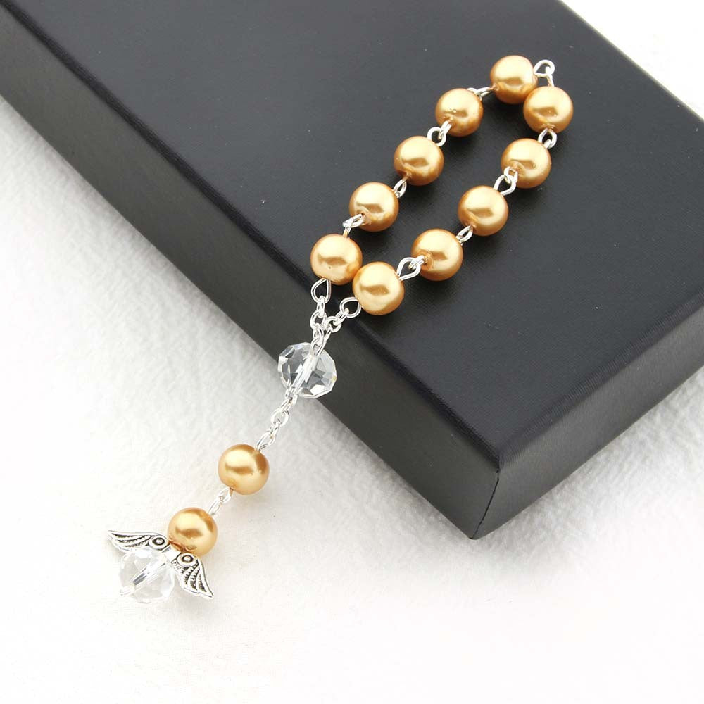 Unisex Finger Rosary Bracelet Angel Wing Charm Glass Pearl Beads Religious Gift Baptism Favor Rosary Religious Gift
