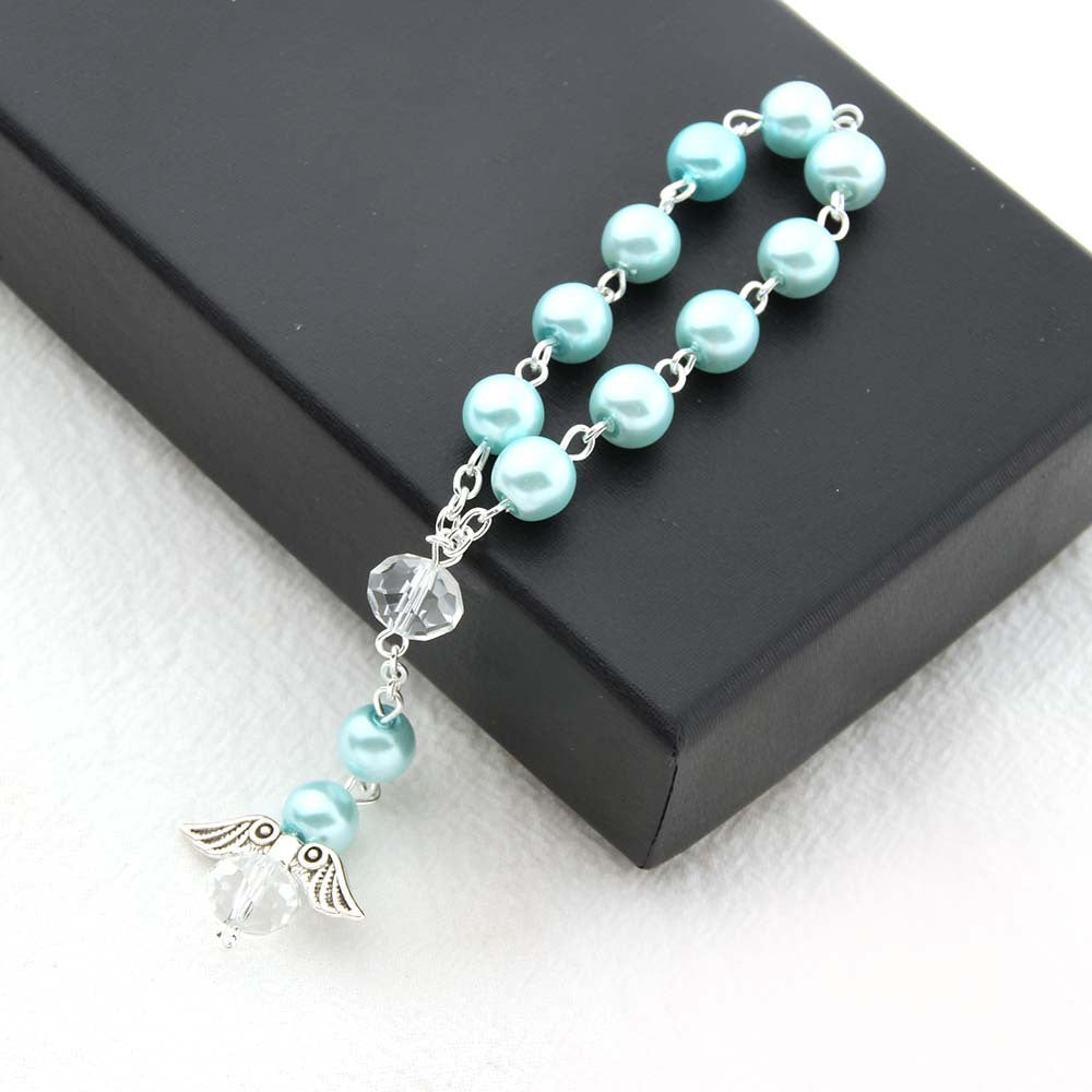 Unisex Finger Rosary Bracelet Angel Wing Charm Glass Pearl Beads Religious Gift Baptism Favor Rosary Religious Gift