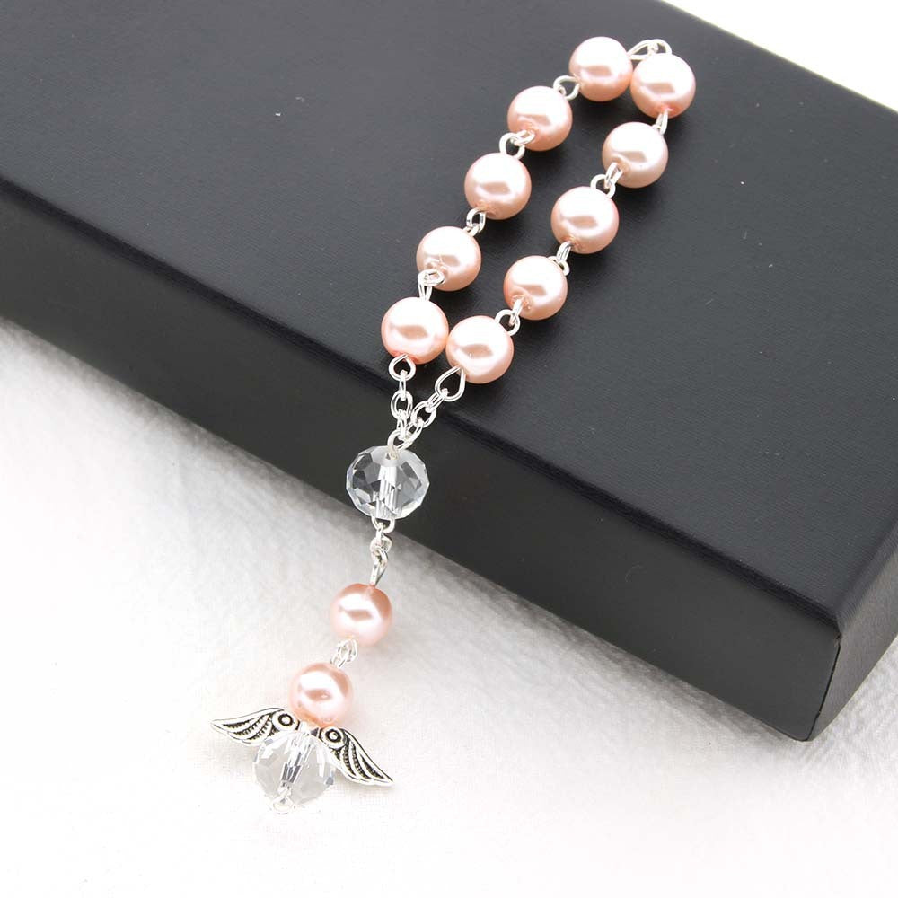 Unisex Finger Rosary Bracelet Angel Wing Charm Glass Pearl Beads Religious Gift Baptism Favor Rosary Religious Gift