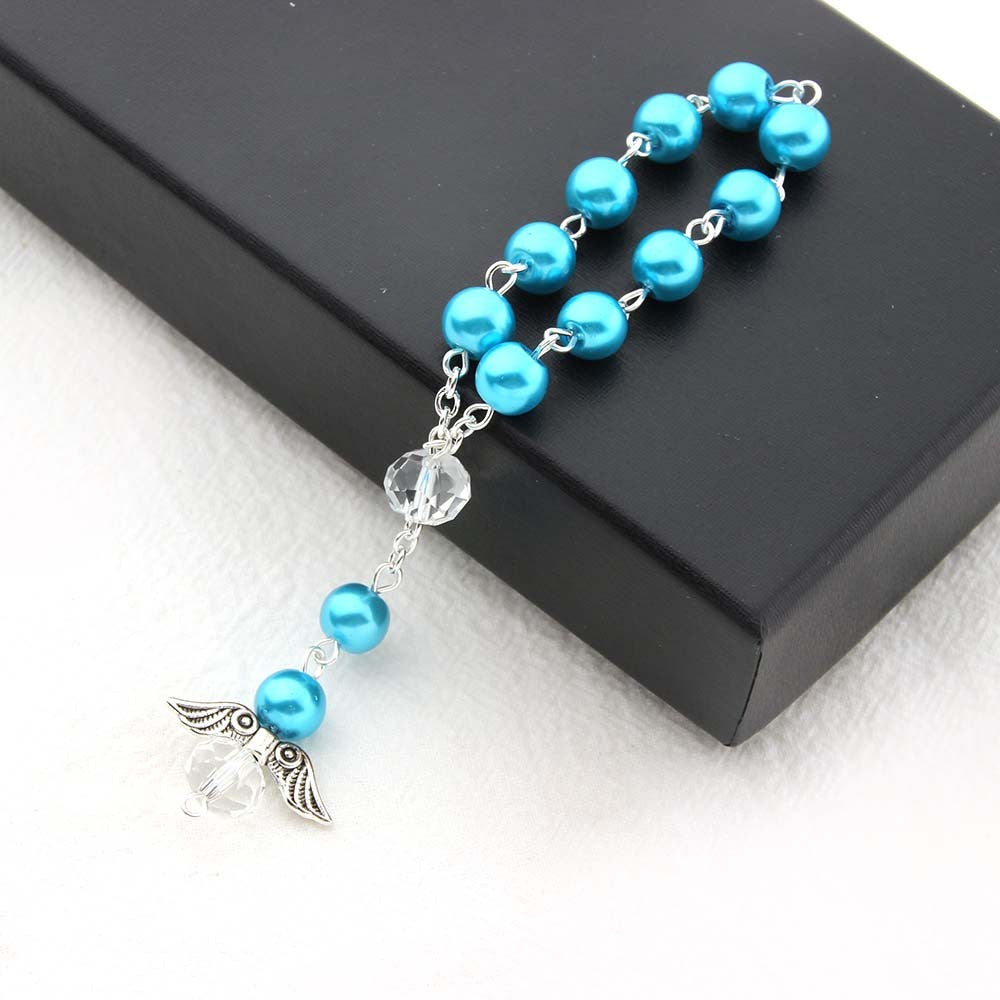 Unisex Finger Rosary Bracelet Angel Wing Charm Glass Pearl Beads Religious Gift Baptism Favor Rosary Religious Gift