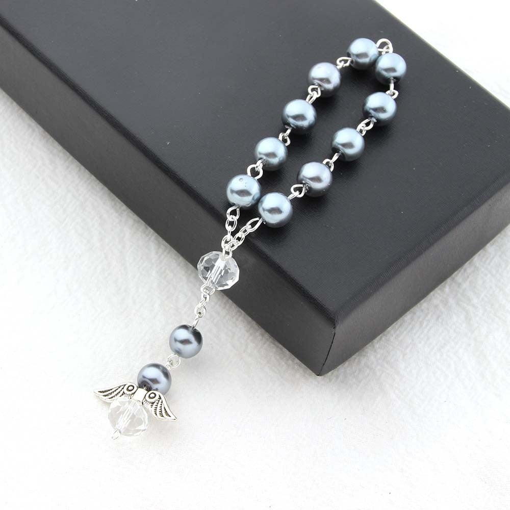 Unisex Finger Rosary Bracelet Angel Wing Charm Glass Pearl Beads Religious Gift Baptism Favor Rosary Religious Gift