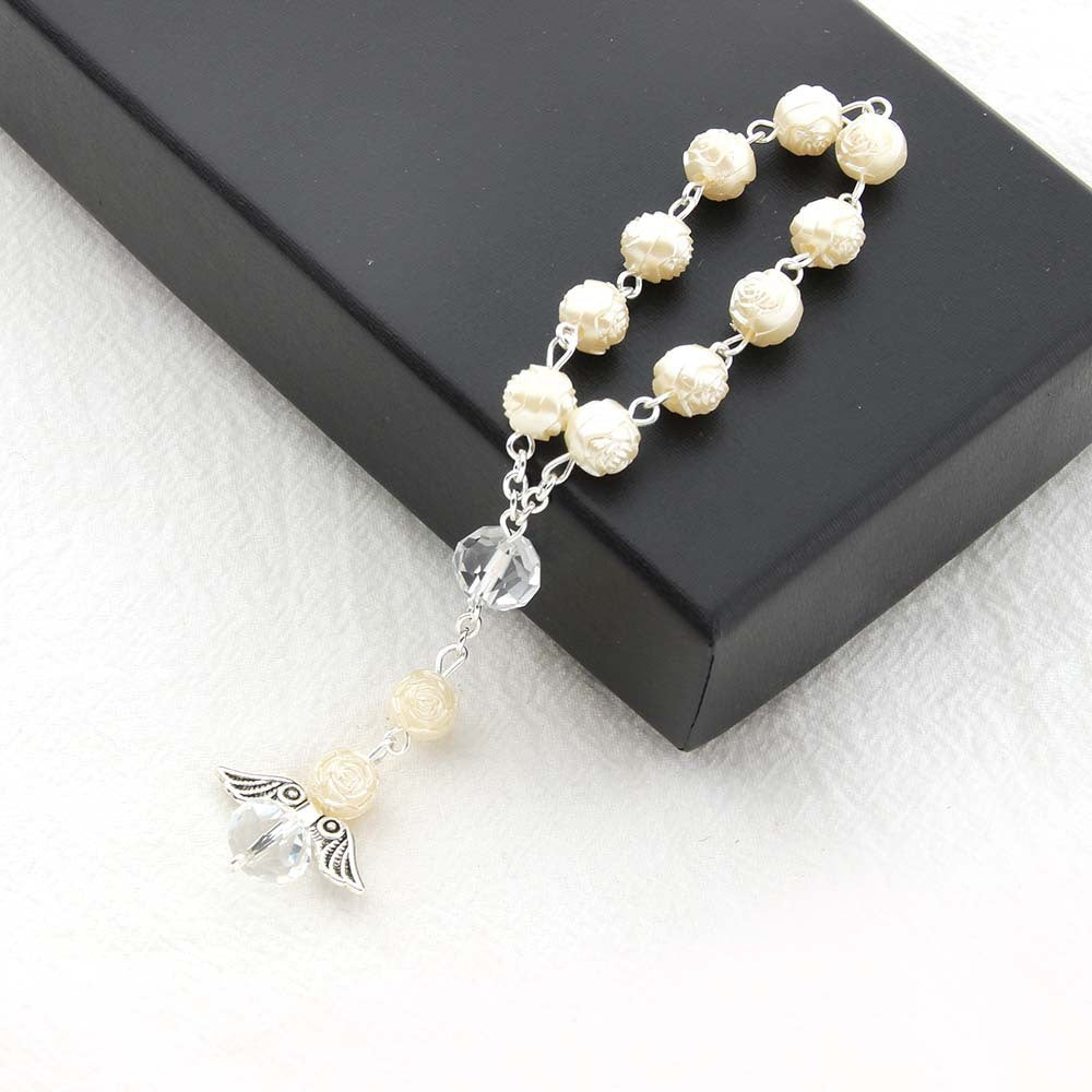 Unisex Finger Rosary Bracelet Angel Wing Charm Glass Pearl Beads Religious Gift Baptism Favor Rosary Religious Gift