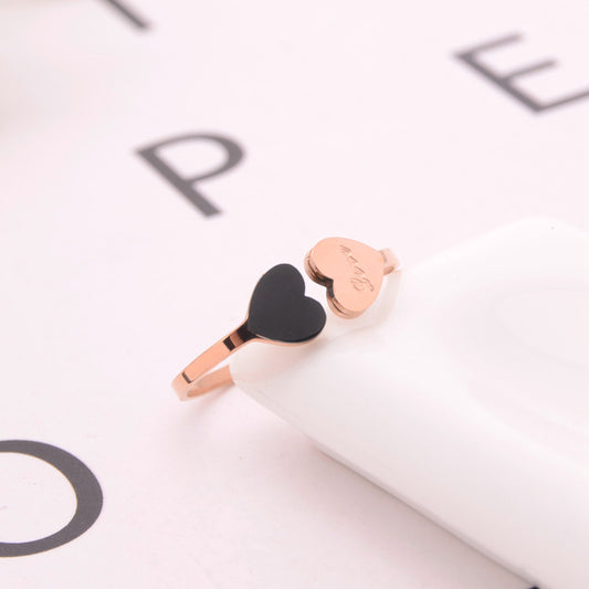 Heart Shaped Titanium Steel Rings Rose Gold Tone Women Sizes 6 7 8 9 Modern Jewelry Gift Idea For Her Everyday
