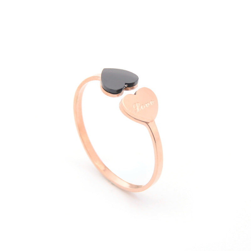Heart Shaped Titanium Steel Rings Rose Gold Tone Women Sizes 6 7 8 9 Modern Jewelry Gift Idea For Her Everyday