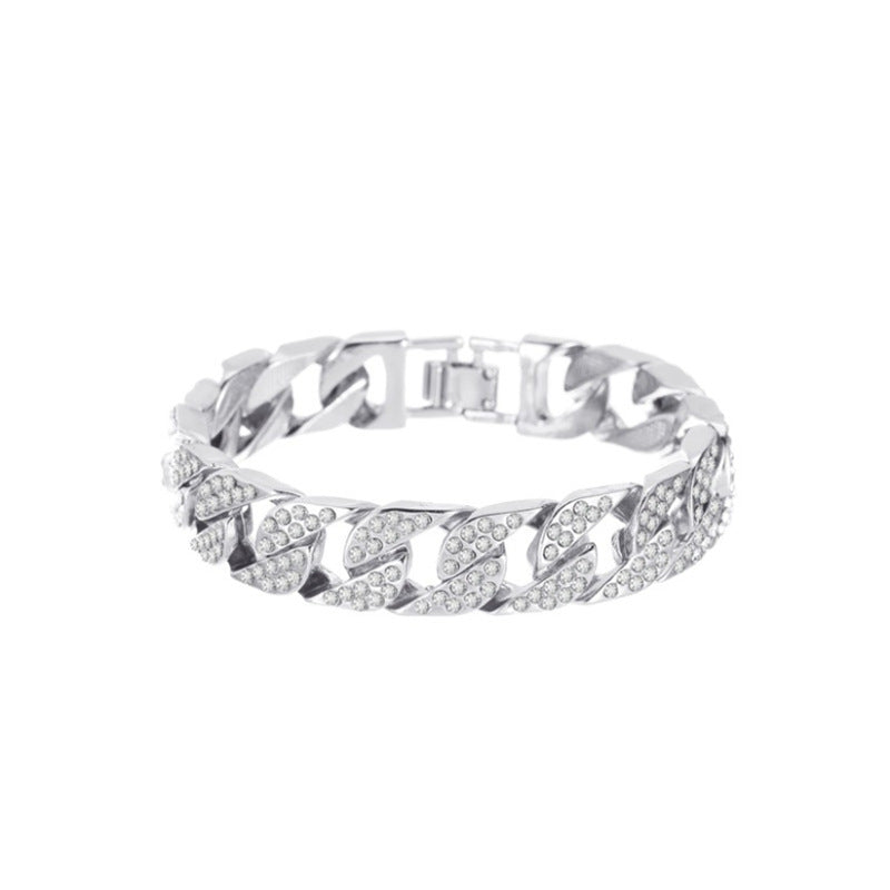 Unisex Geometric Alloy Bracelet With Gem Inlay Silver Gold