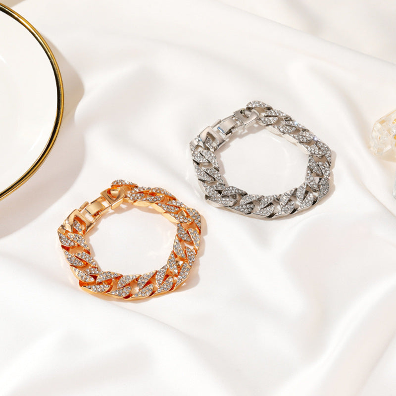 Unisex Geometric Alloy Bracelet With Gem Inlay Silver Gold