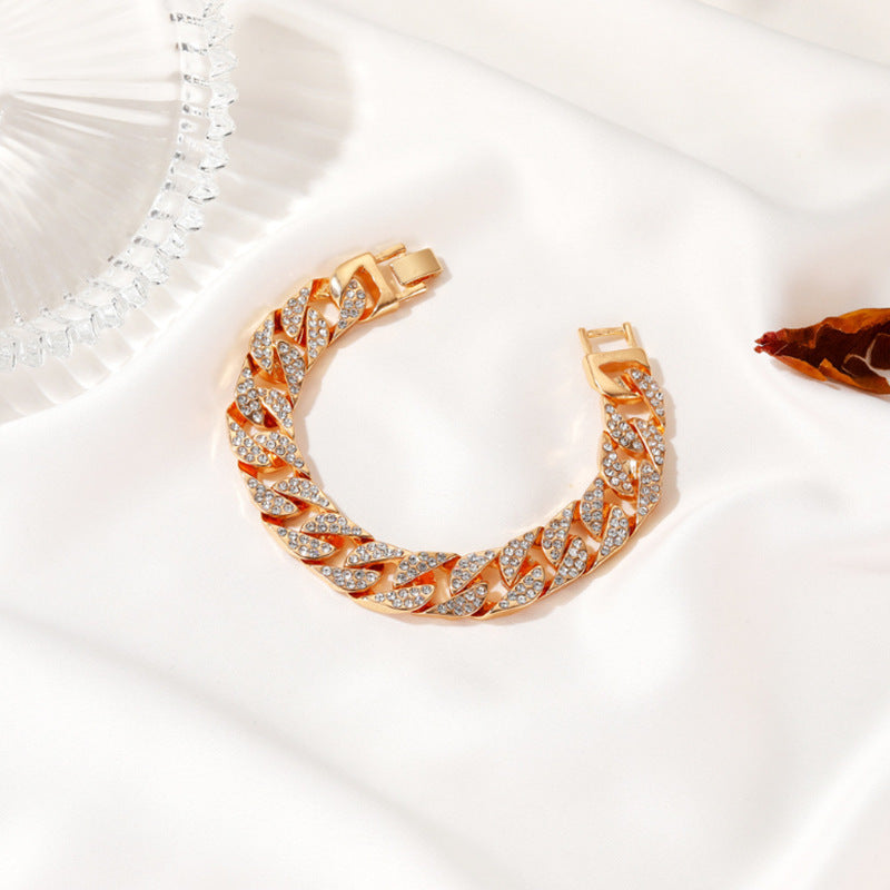 Unisex Geometric Alloy Bracelet With Gem Inlay Silver Gold