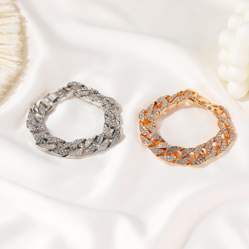 Unisex Geometric Alloy Bracelet With Gem Inlay Silver Gold