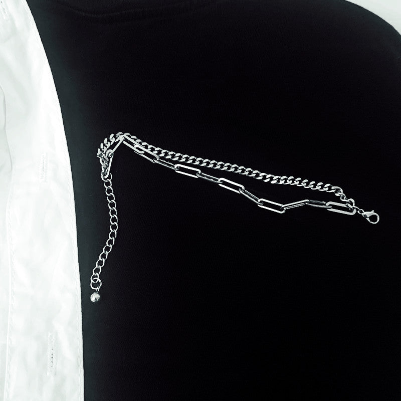 Unisex Titanium Steel Bracelet Double Layer Chain Hip Hop Jewelry Silver Stitching Design Durable Simple Style Material