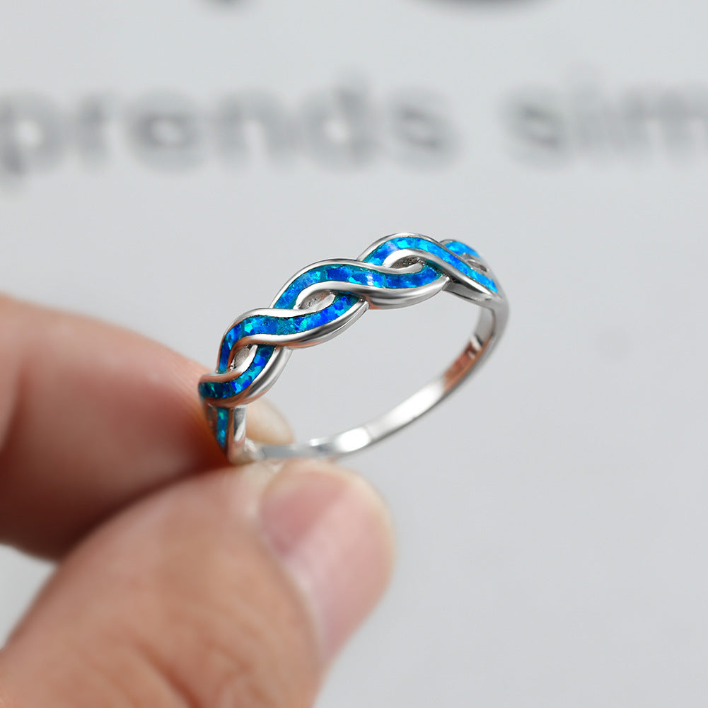 Women Twist Ring Copper Electroplated Band With Opal Inlay Elegant Simple Jewelry For Women Fashion Jewelry Daily Wear