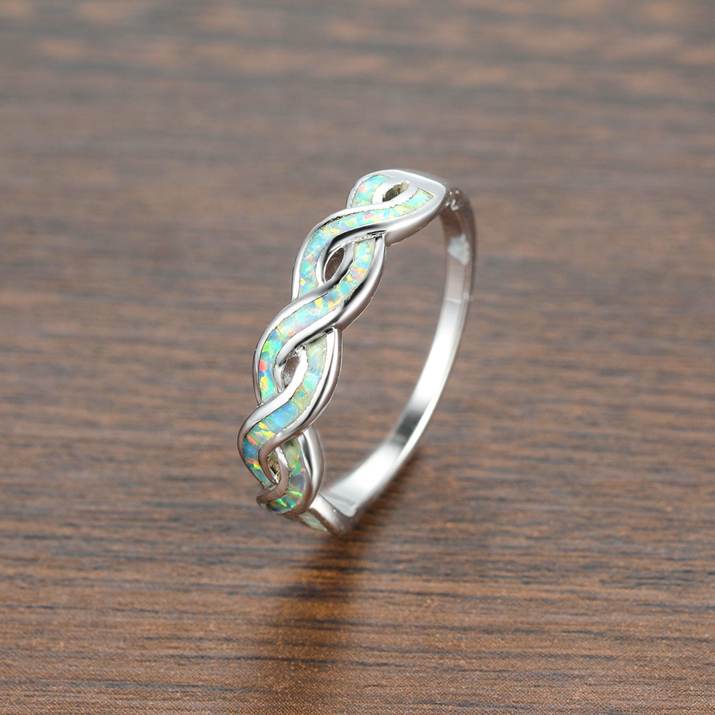 Women Twist Ring Copper Electroplated Band With Opal Inlay Elegant Simple Jewelry For Women Fashion Jewelry Daily Wear