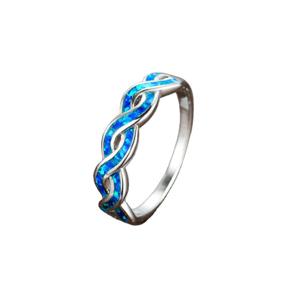 Women Twist Ring Copper Electroplated Band With Opal Inlay Elegant Simple Jewelry For Women Fashion Jewelry Daily Wear