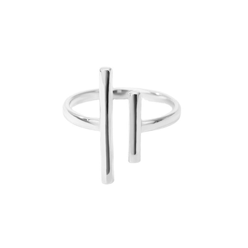 Womens Adjustable Stainless Steel Ring Open Band Geometric Parallel Bars Korean Style Jewelry Gift Everyday Wear