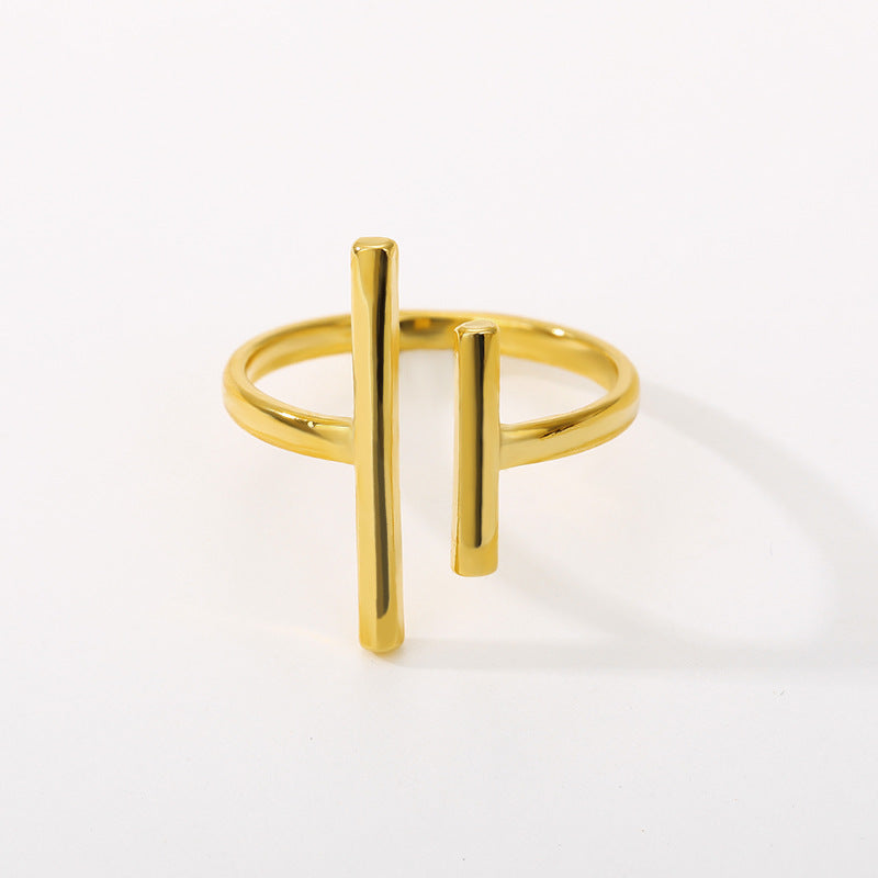 Womens Adjustable Stainless Steel Ring Open Band Geometric Parallel Bars Korean Style Jewelry Gift Everyday Wear