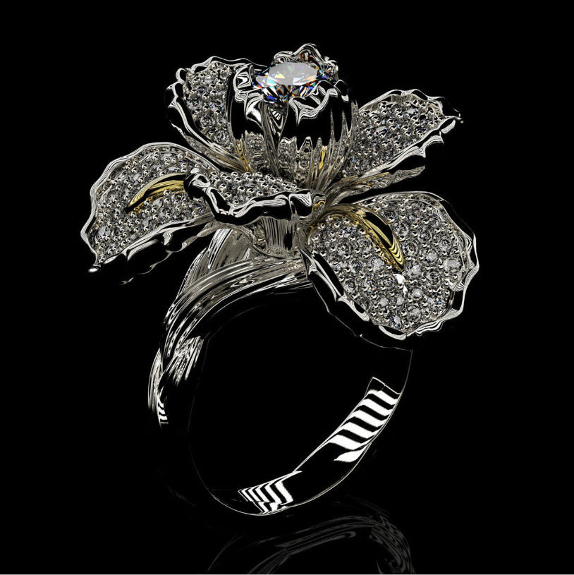 Womens Geometrical Alloy Cocktail Ring With Blue Topaz Flower Design Individually Packed Birthday Gift For Her