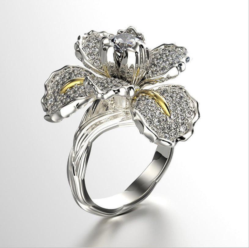 Womens Geometrical Alloy Cocktail Ring With Blue Topaz Flower Design Individually Packed Birthday Gift For Her