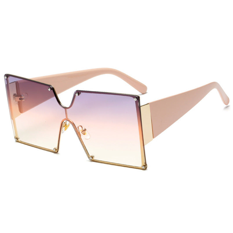 Womens Sunglasses Fashion Rimless Big Frame Resin Lens UV400 Protection PC Frame Durable Trendy Glasses Female