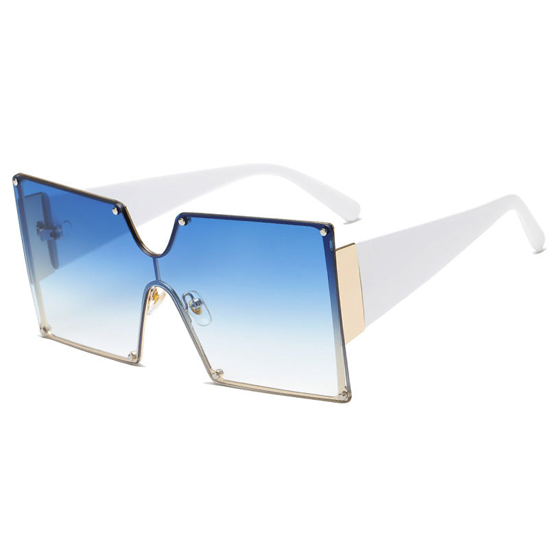 Womens Sunglasses Fashion Rimless Big Frame Resin Lens UV400 Protection PC Frame Durable Trendy Glasses Female