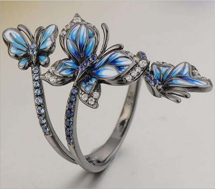 Hand Painted Dark Butterfly Ring European Inspired Alloy Bow Ring Electroplated Fashion Jewelry Individually Packed