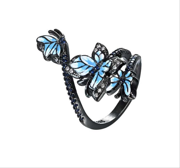 Hand Painted Dark Butterfly Ring European Inspired Alloy Bow Ring Electroplated Fashion Jewelry Individually Packed