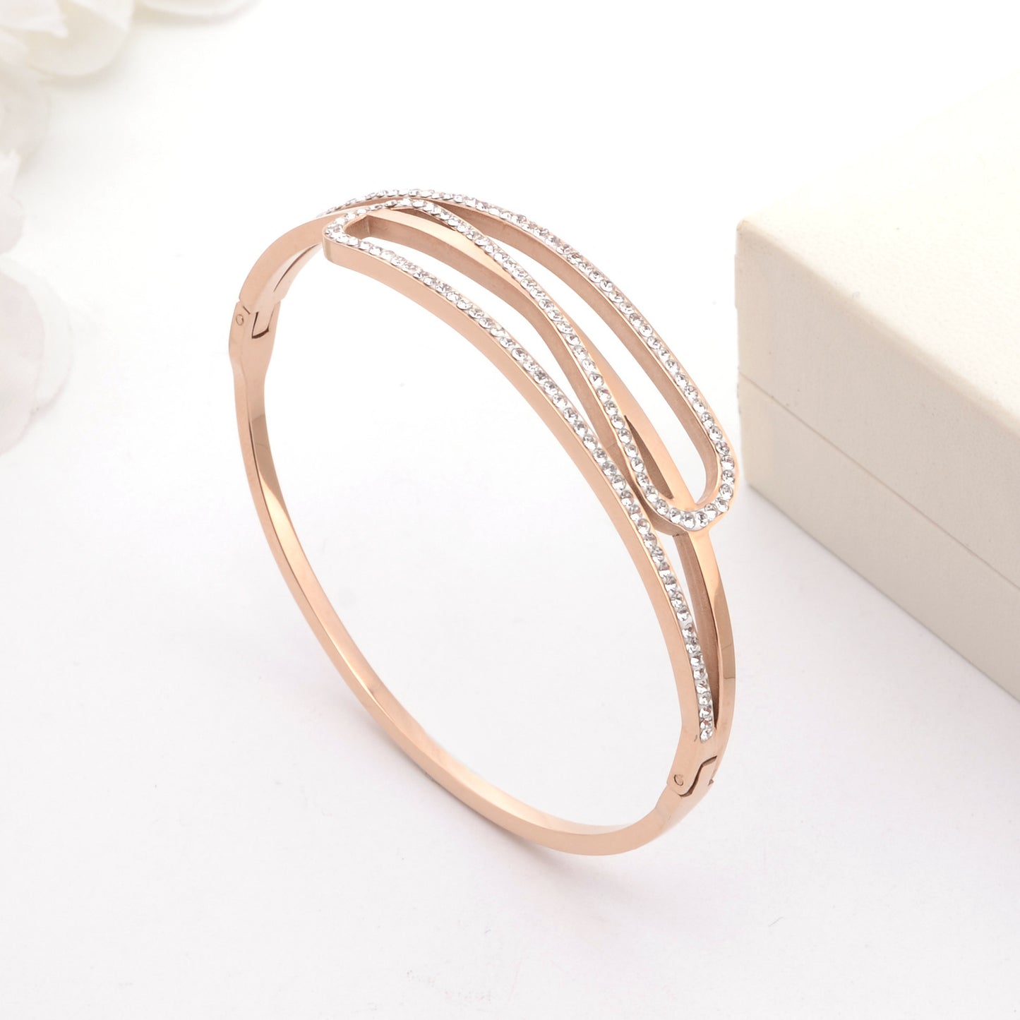 Women Stainless Steel Diamond Bracelet Rose Gold Accents Birthday Anniversary Jewelry Gift For Her Jewelry Set Shine
