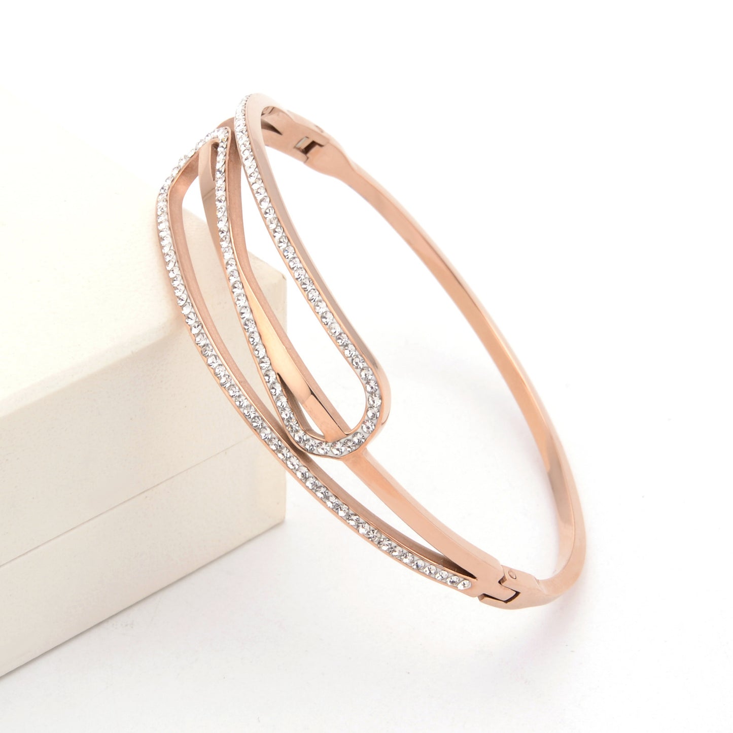 Women Stainless Steel Diamond Bracelet Rose Gold Accents Birthday Anniversary Jewelry Gift For Her Jewelry Set Shine