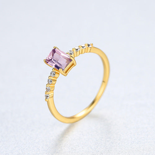 Womens Ring Sterling Silver With Colored Zircon Gems Inlay Silver Simple Geometric Design Electroplated Finish