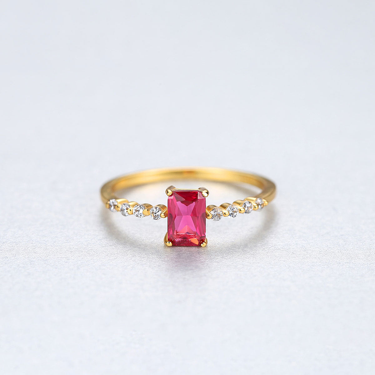 Womens Ring Sterling Silver With Colored Zircon Gems Inlay Silver Simple Geometric Design Electroplated Finish