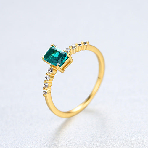 Womens Ring Sterling Silver With Colored Zircon Gems Inlay Silver Simple Geometric Design Electroplated Finish