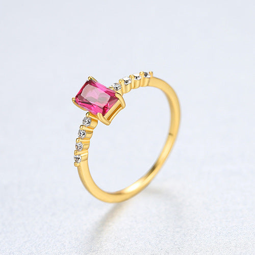 Womens Ring Sterling Silver With Colored Zircon Gems Inlay Silver Simple Geometric Design Electroplated Finish