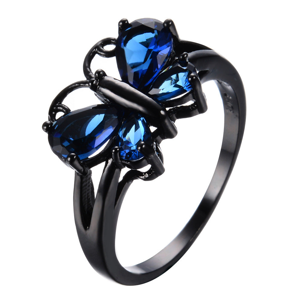 Gold Plated Butterfly Ring With Blue Zircon For Women Elegant Jewelry Gift Idea Trendy Accessory For Everyday Wear