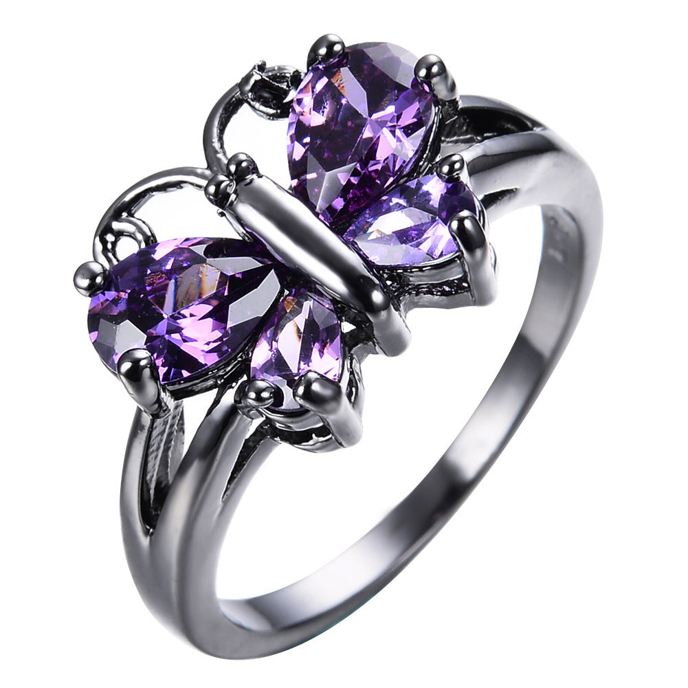 Gold Plated Butterfly Ring With Blue Zircon For Women Elegant Jewelry Gift Idea Trendy Accessory For Everyday Wear