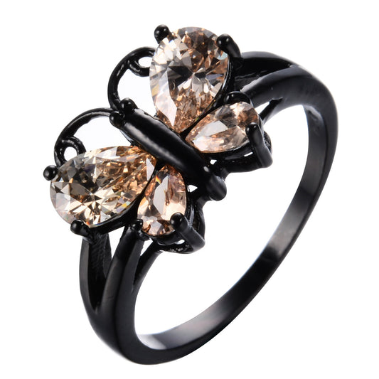 Gold Plated Butterfly Ring With Blue Zircon For Women Elegant Jewelry Gift Idea Trendy Accessory For Everyday Wear