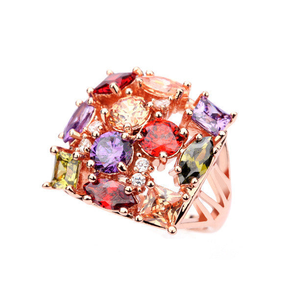 Women's Electroplated Copper Ring with Zircon Flower European and American Design Anti Fatigue Individually Packed Ring Jewelry Gift for Her