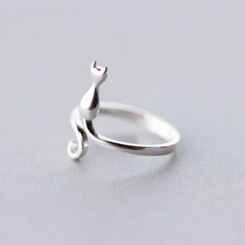 Womens Silver Ring With Sweet Cat Design Animal Zodiac Ring Korean Fashion Jewelry Gift For Her Delicate Silver Ring