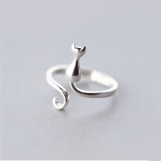 Womens Silver Ring With Sweet Cat Design Animal Zodiac Ring Korean Fashion Jewelry Gift For Her Delicate Silver Ring