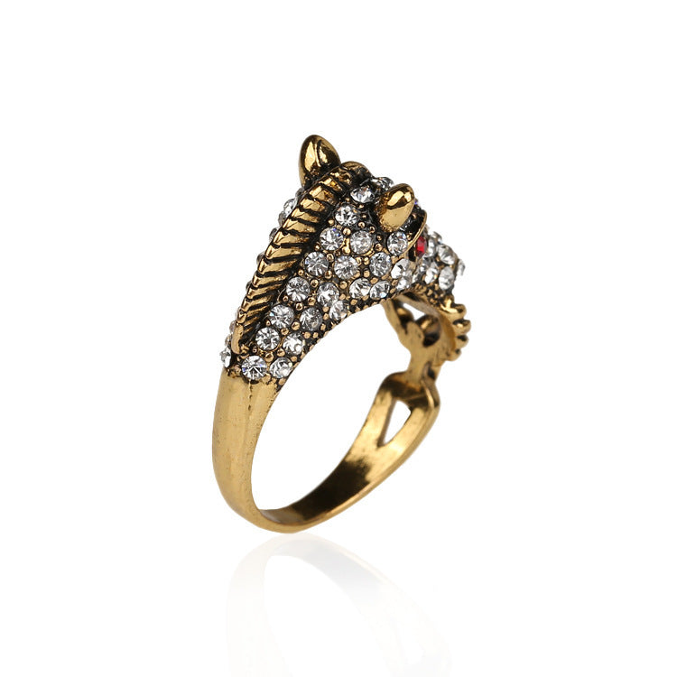 Antique Gold Seahorse Ring With Rhinestone Crystal Inlay Zodiac Animal Jewelry Electroplated For Women Jewelry Gift
