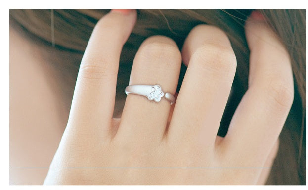 Womens Copper Plated Silver Cat Paw Ring Zodiac Design Jewelry Gift For Her Birthday Elegant Classic Accessory