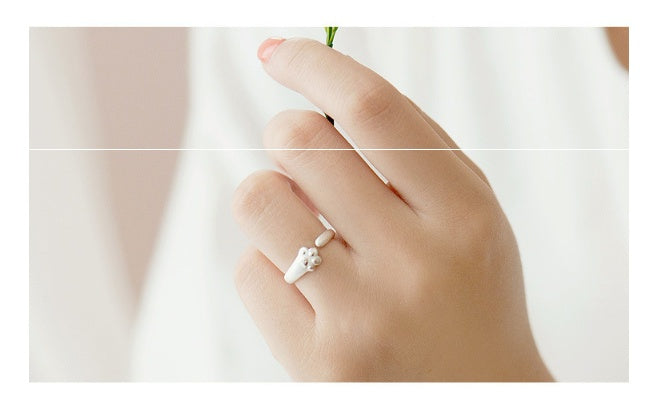 Womens Copper Plated Silver Cat Paw Ring Zodiac Design Jewelry Gift For Her Birthday Elegant Classic Accessory