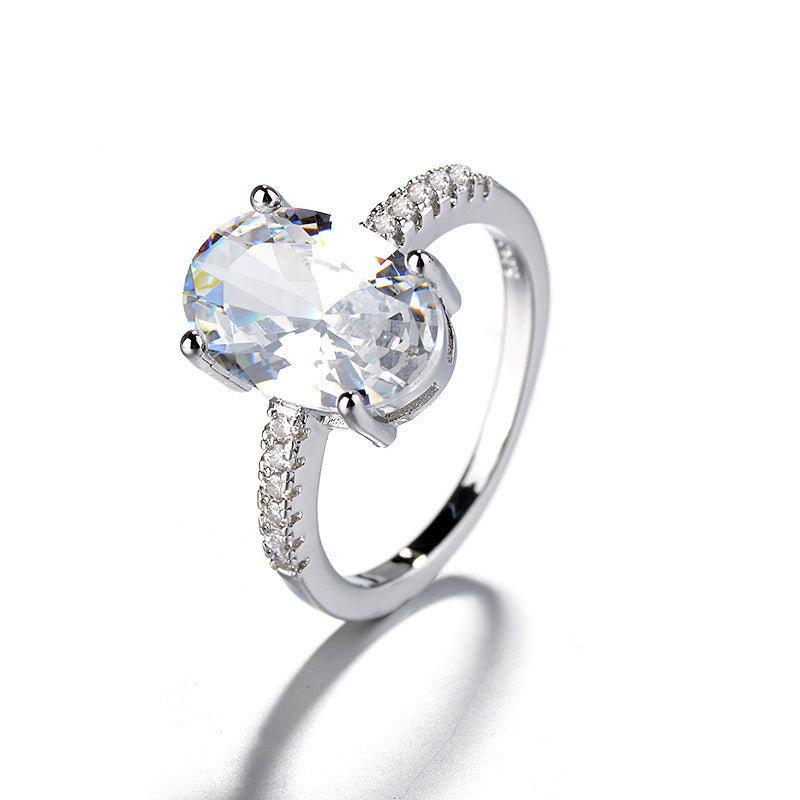 Oval Copper Ring Electroplated With Goose Egg Zircon Simple Design European American Inspired Fashion Jewelry For Women