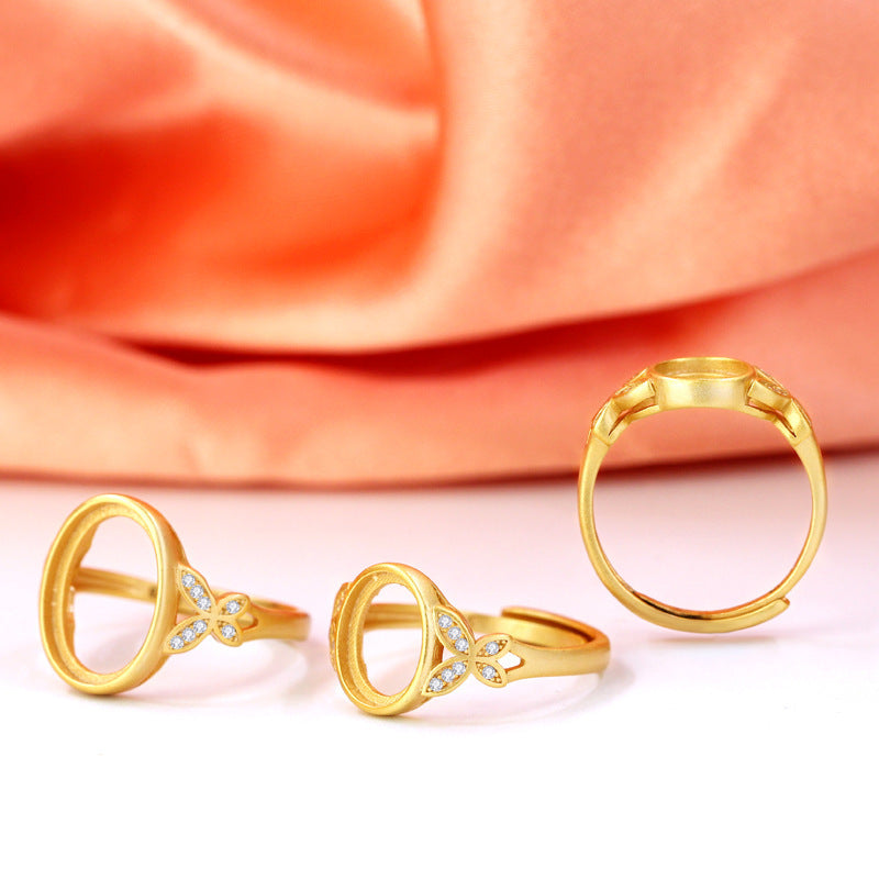 Sterling Silver Plated Ring With Ancient Gold Flower Design Adjustable Opening 925 Silver Ring Holiday Gift For Her