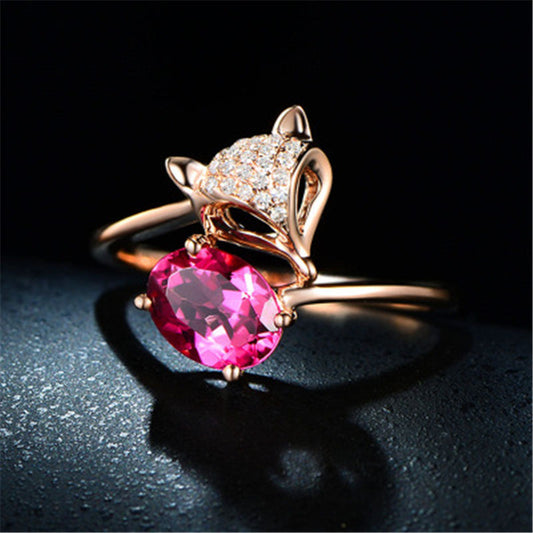 Rose Gold Copper Adjustable Ring Fox Ruby for Her Fashion Jewelry Unique Gift Accessory Elegant Durable One Size