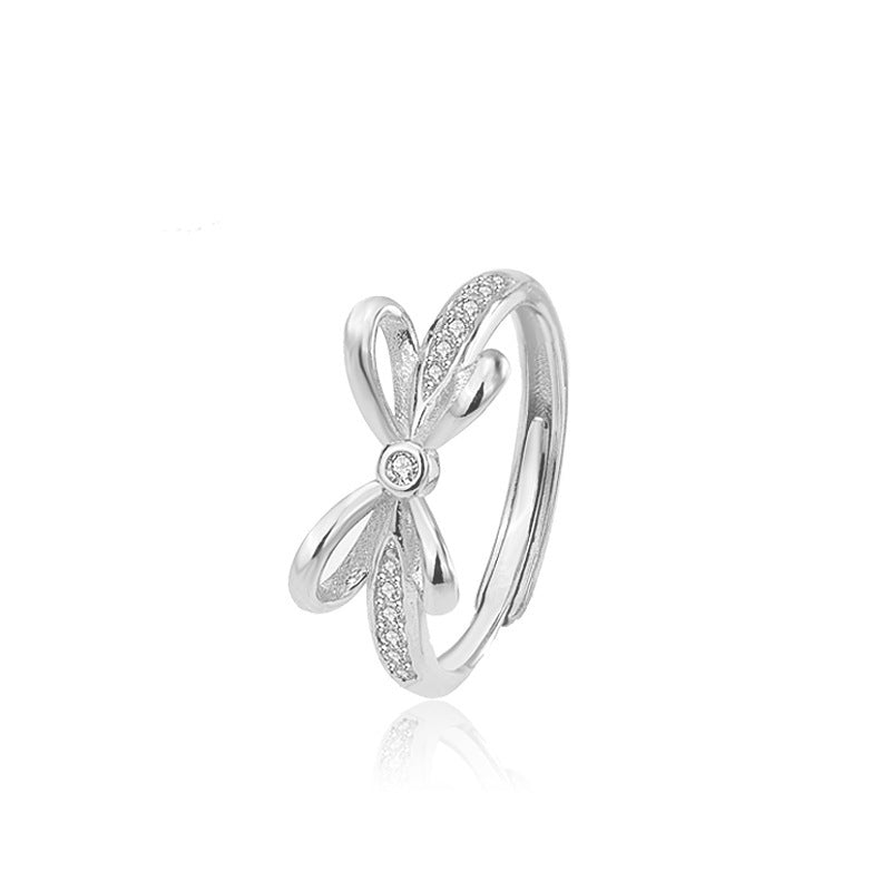 Sterling Silver Bow Couple Rings Adjustable Opening Ring Fine Polishing Holiday Gift For Lovers Gift Ideas Now