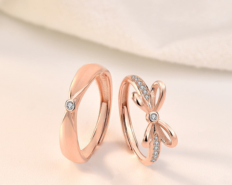 Sterling Silver Bow Couple Rings Adjustable Opening Ring Fine Polishing Holiday Gift For Lovers Gift Ideas Now