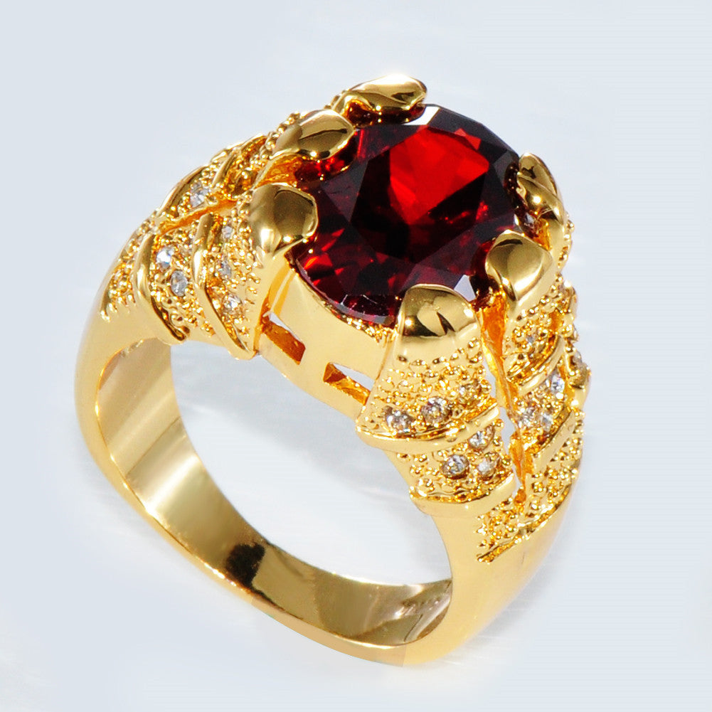 European and American Luxury Garnet Red 6-Claw Zircon Ring