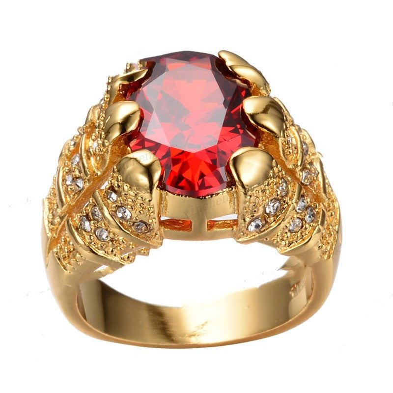 European and American Luxury Garnet Red 6-Claw Zircon Ring