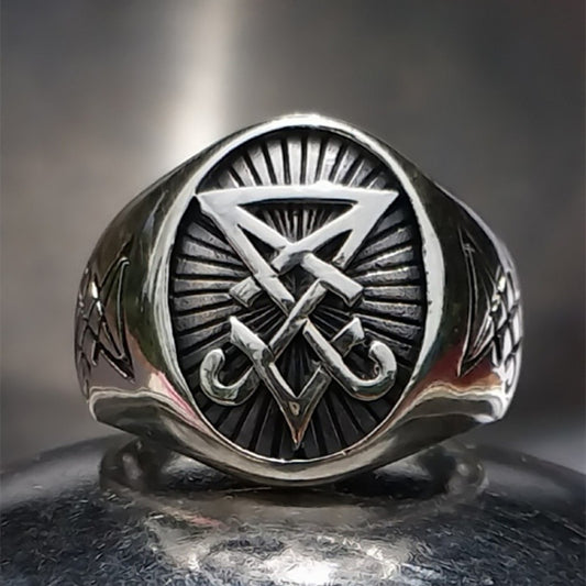 Mens Vintage Alloy Ring With Geometric Design Electroplated in Steel Color Sizes 7 to 14 for Comfortable Fit Everyday Use