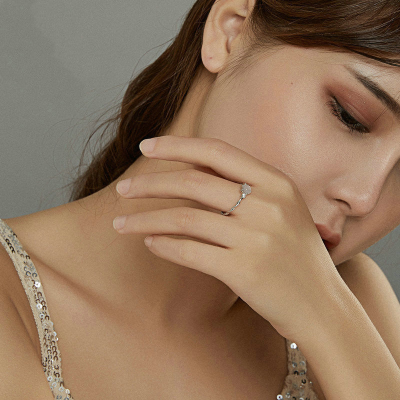 Moonstone Sterling Silver Ring For Women Elegant Thin Band 925 Jewelry European Style Gift Idea Everyday Gift