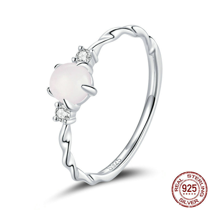 Moonstone Sterling Silver Ring For Women Elegant Thin Band 925 Jewelry European Style Gift Idea Everyday Gift